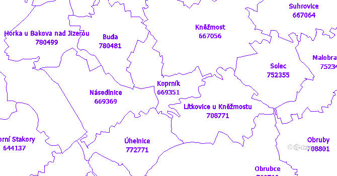 Katastrální mapa Koprník - přehledová mapa katastrálního území