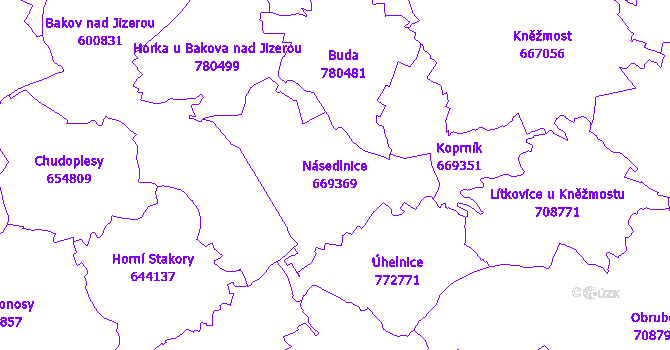 Katastrální mapa Násedlnice - přehledová mapa katastrálního území