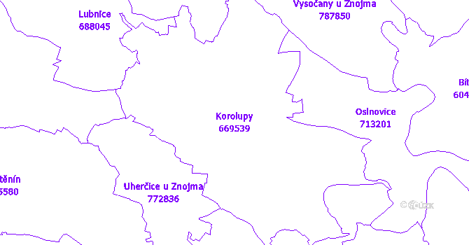 Katastrální mapa Korolupy - přehledová mapa katastrálního území