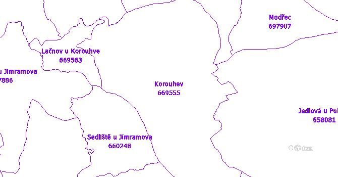Katastrální mapa Korouhev - přehledová mapa katastrálního území