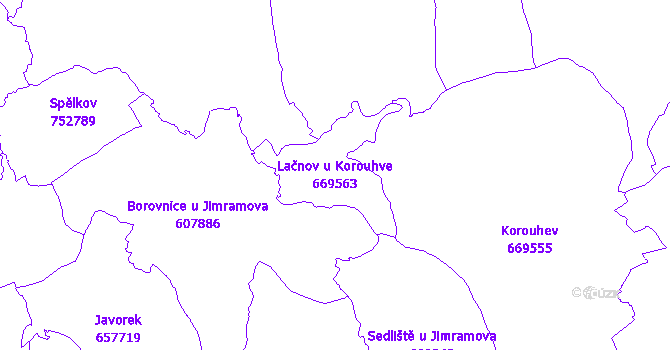 Katastrální mapa Lačnov u Korouhve - přehledová mapa katastrálního území