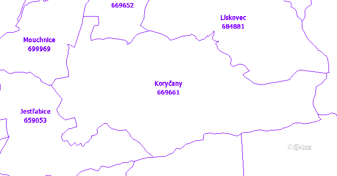 Katastrální mapa Koryčany - přehledová mapa katastrálního území