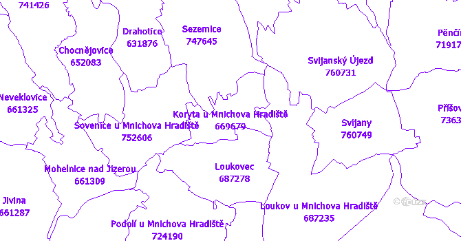 Katastrální mapa Koryta u Mnichova Hradiště - přehledová mapa katastrálního území