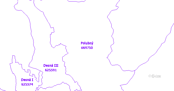 Katastrální mapa Polubný - přehledová mapa katastrálního území