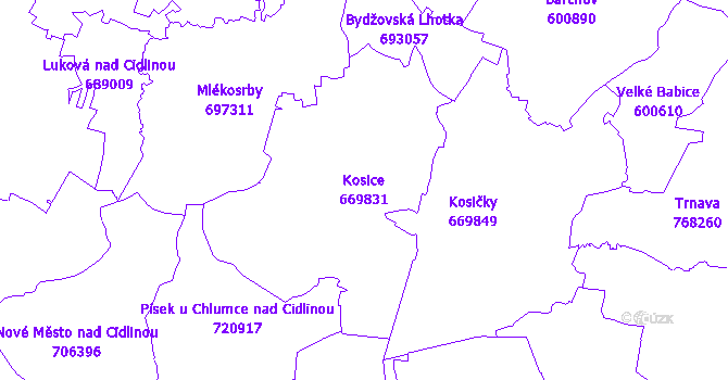 Katastrální mapa Kosice - přehledová mapa katastrálního území