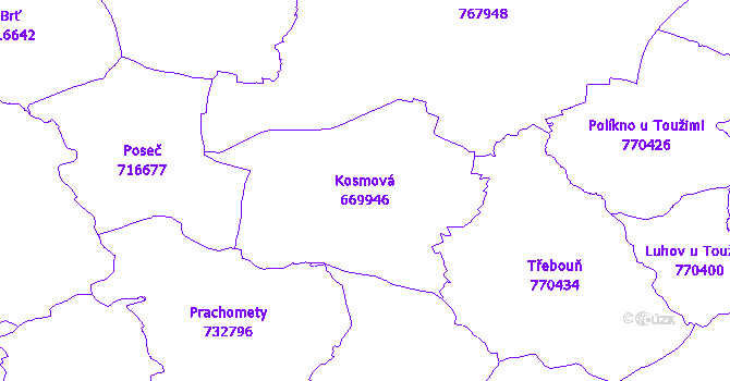 Katastrální mapa Kosmová - přehledová mapa katastrálního území