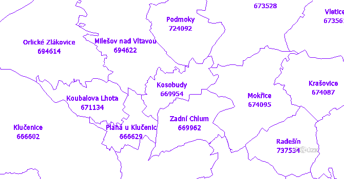 Katastrální mapa Kosobudy - přehledová mapa katastrálního území