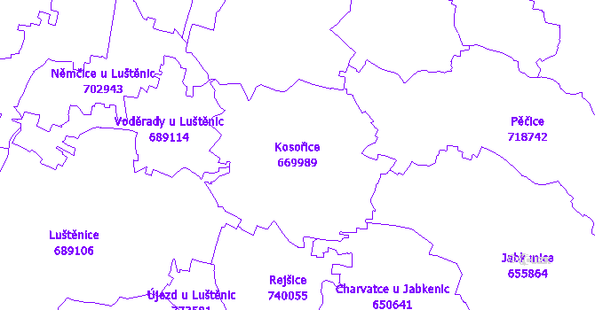 Katastrální mapa Kosořice - přehledová mapa katastrálního území