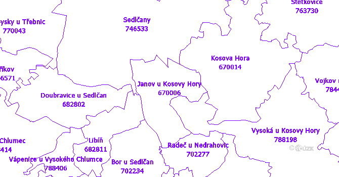 Katastrální mapa Janov u Kosovy Hory - přehledová mapa katastrálního území