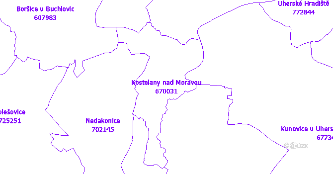 Katastrální mapa Kostelany nad Moravou - přehledová mapa katastrálního území