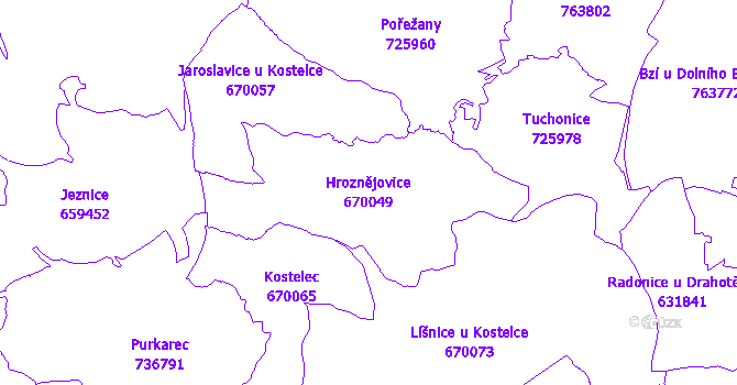 Katastrální mapa Hroznějovice - přehledová mapa katastrálního území