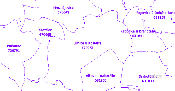 Katastrální mapa Líšnice u Kostelce - přehledová mapa katastrálního území