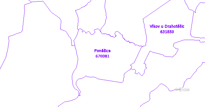 Katastrální mapa Poněšice - přehledová mapa katastrálního území