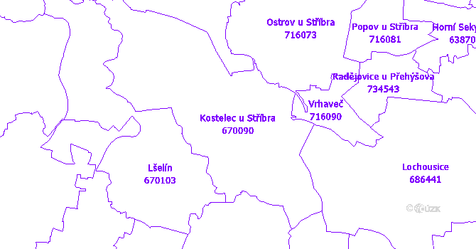Katastrální mapa Kostelec u Stříbra - přehledová mapa katastrálního území