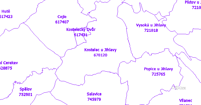 Katastrální mapa Kostelec u Jihlavy - přehledová mapa katastrálního území