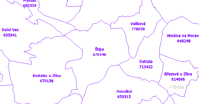 Katastrální mapa Štípa