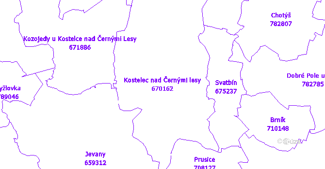 Katastrální mapa Kostelec nad Černými lesy - přehledová mapa katastrálního území