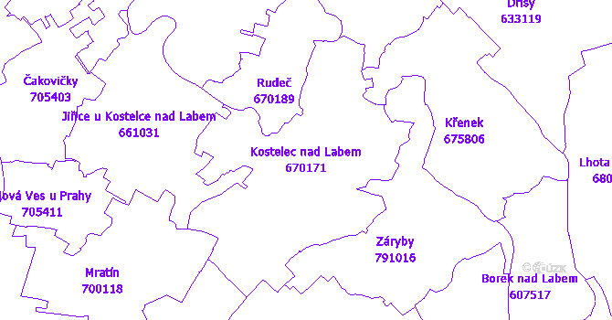 Katastrální mapa Kostelec nad Labem - přehledová mapa katastrálního území