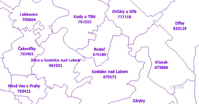 Katastrální mapa Rudeč - přehledová mapa katastrálního území