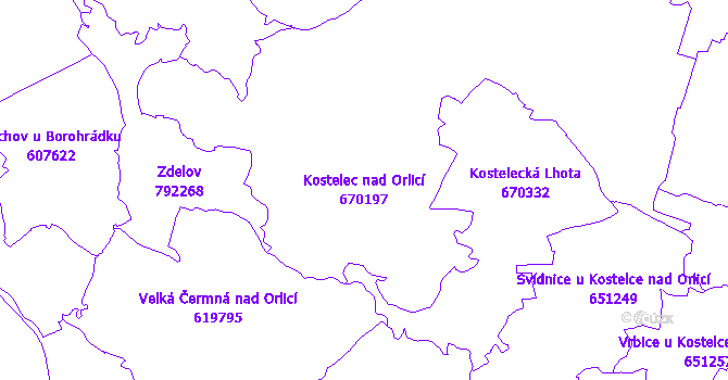 Katastrální mapa Kostelec nad Orlicí - přehledová mapa katastrálního území