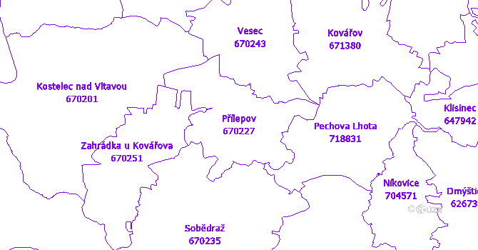 Katastrální mapa Přílepov - přehledová mapa katastrálního území