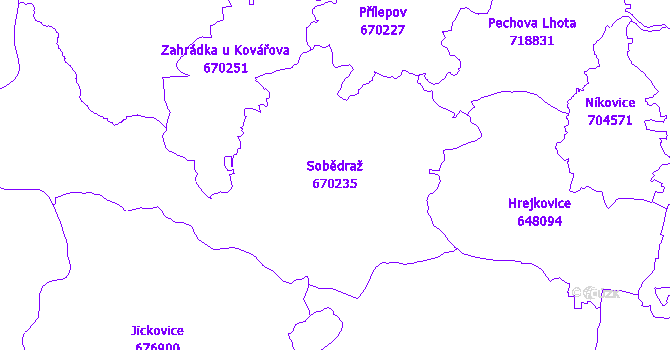 Katastrální mapa Sobědraž - přehledová mapa katastrálního území