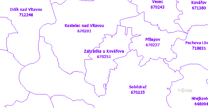 Katastrální mapa Zahrádka u Kovářova - přehledová mapa katastrálního území