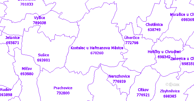 Katastrální mapa Kostelec u Heřmanova Městce - přehledová mapa katastrálního území