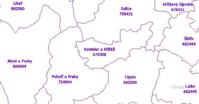 Katastrální mapa Kostelec u Křížků - přehledová mapa katastrálního území