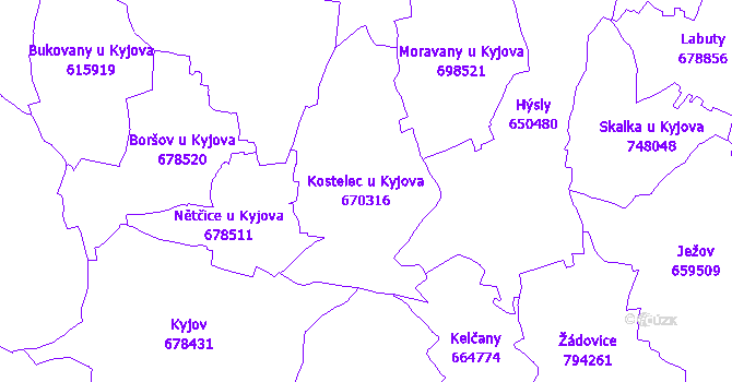 Katastrální mapa Kostelec u Kyjova - přehledová mapa katastrálního území
