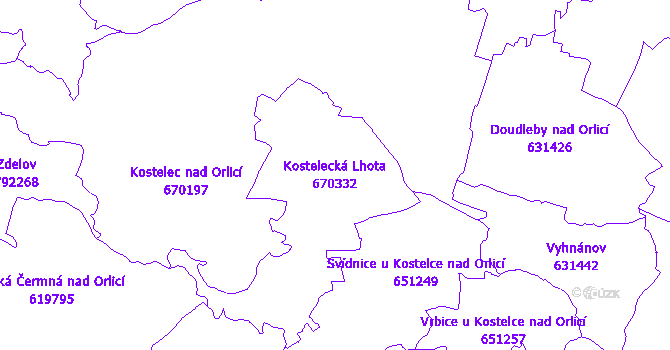 Katastrální mapa Kostelecká Lhota - přehledová mapa katastrálního území