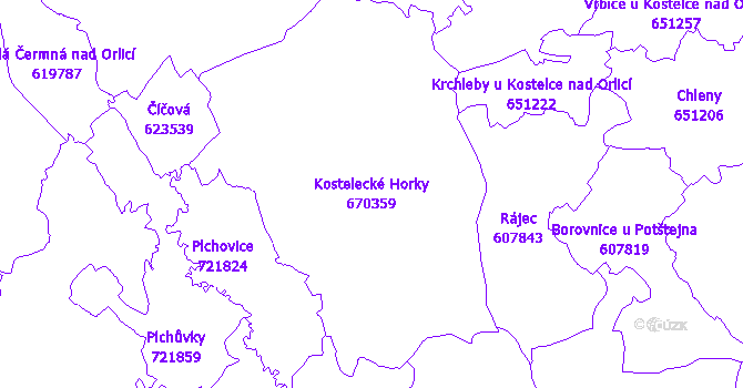Katastrální mapa Kostelecké Horky - přehledová mapa katastrálního území