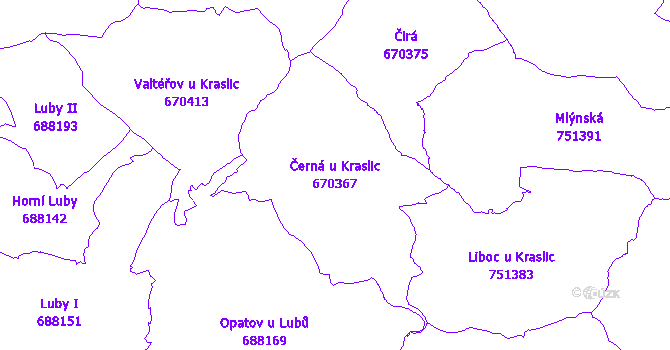 Katastrální mapa Černá u Kraslic - přehledová mapa katastrálního území