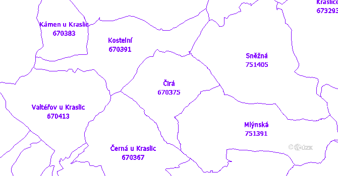 Katastrální mapa Čirá - přehledová mapa katastrálního území