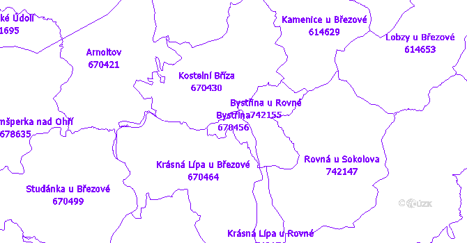 Katastrální mapa Bystřina - přehledová mapa katastrálního území