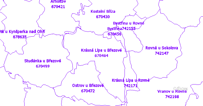 Katastrální mapa Krásná Lípa u Březové - přehledová mapa katastrálního území