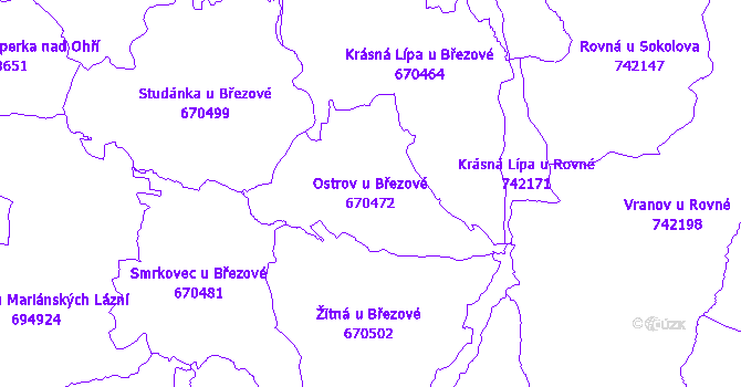 Katastrální mapa Ostrov u Březové - přehledová mapa katastrálního území