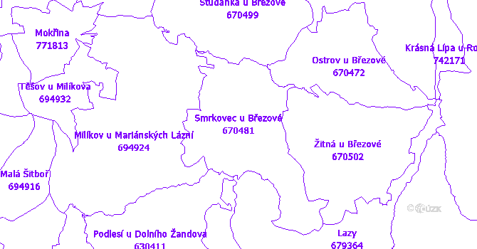 Katastrální mapa Smrkovec u Březové - přehledová mapa katastrálního území