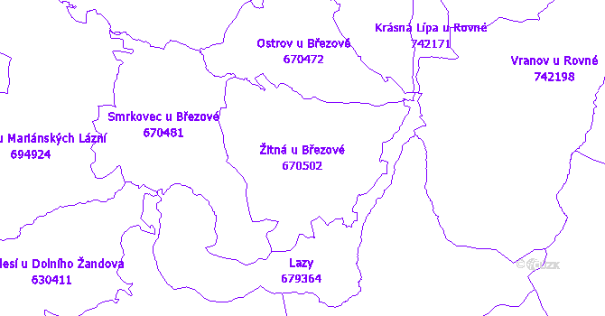 Katastrální mapa Žitná u Březové - přehledová mapa katastrálního území