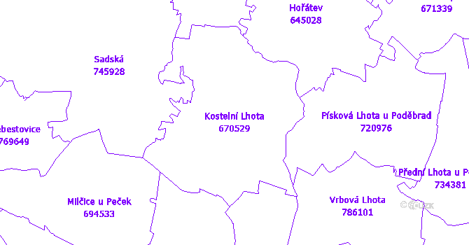 Katastrální mapa Kostelní Lhota - přehledová mapa katastrálního území