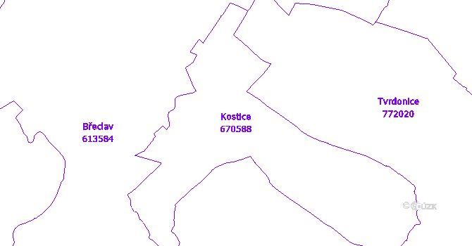 Katastrální mapa Kostice - přehledová mapa katastrálního území