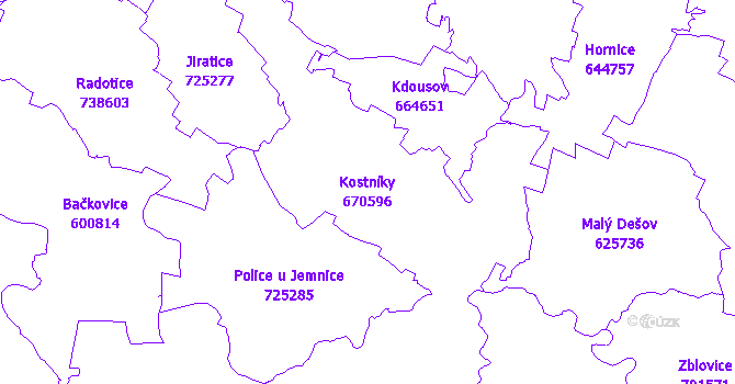 Katastrální mapa Kostníky - přehledová mapa katastrálního území