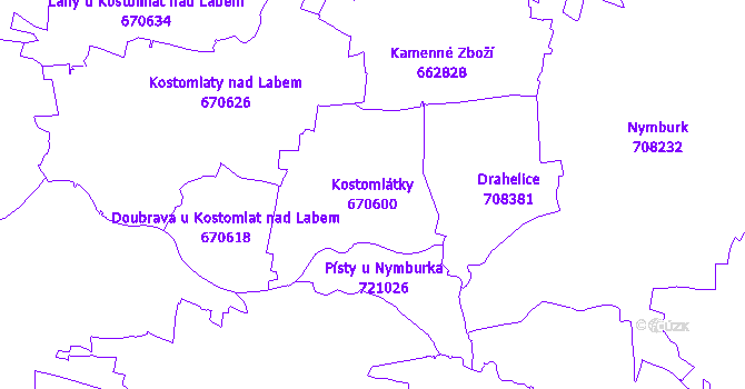 Katastrální mapa Kostomlátky