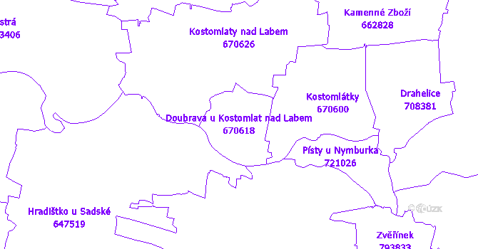 Katastrální mapa Doubrava u Kostomlat nad Labem - přehledová mapa katastrálního území