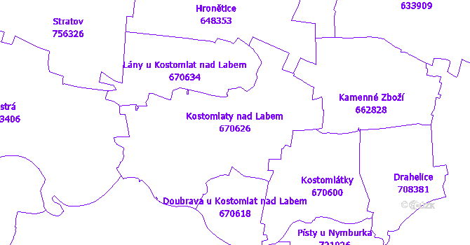 Katastrální mapa Kostomlaty nad Labem - přehledová mapa katastrálního území