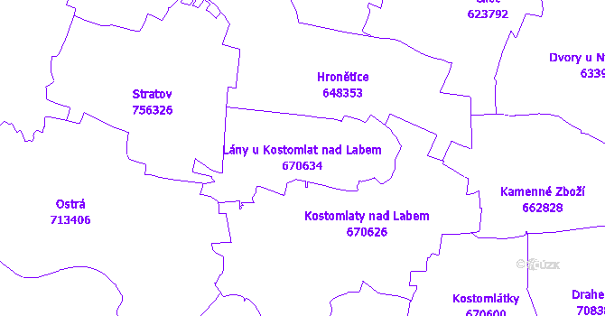 Katastrální mapa Lány u Kostomlat nad Labem - přehledová mapa katastrálního území