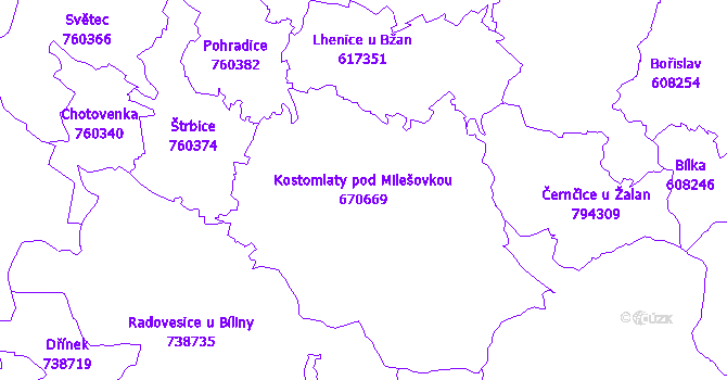 Katastrální mapa Kostomlaty pod Milešovkou