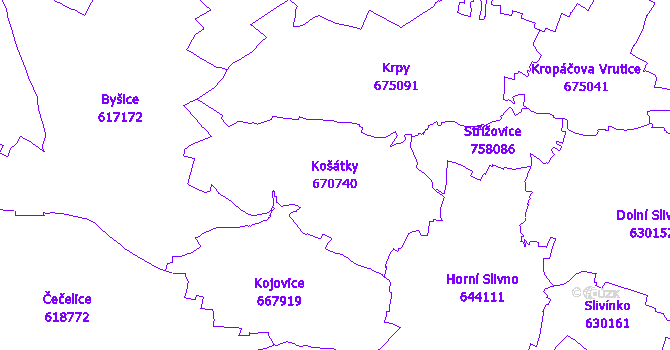 Katastrální mapa Košátky - přehledová mapa katastrálního území