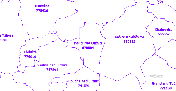 Katastrální mapa Doubí nad Lužnicí - přehledová mapa katastrálního území