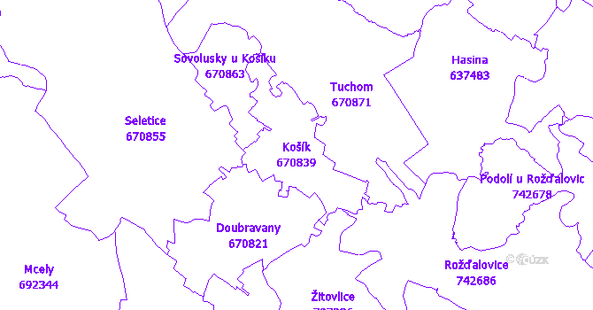 Katastrální mapa Košík - přehledová mapa katastrálního území